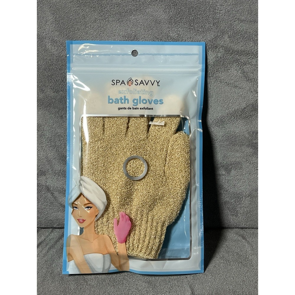 Spa Savvy Exfoliating Bath Gloves Beige Polyester‎ 5009/72 Body Scrub Mitts. 2pk